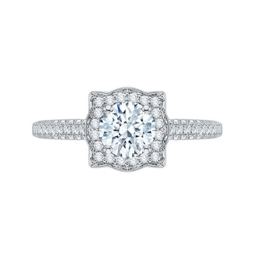 Diamond Halo Vintage Engagement Ring in 14K White Gold